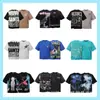 26Ss Camiseta de Manga Corta Ancha con Tachuelas Estampada Cuello Redondo Holgada R3Bel Lavada y Desgastada Retro Europea y Americana para Hombre Tendencia