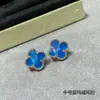 Pendientes de Trébol de Cuatro Hojas V-Gold de Precisión CNC, Versión de Alta Gama, con Ágata Roja y Madreperla Blanca, Gruesamente Chapados en Oro de 18 Quilates, Joyería de Alta Gama