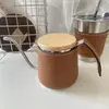 Conjunto de cafeteira e xícaras de café de couro PU com bico longo para acampamento ao ar livre, conjunto portátil de aço inoxidável isolado