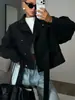 Moda Feminina Transfronteiriça Europeia e Americana Primavera 2026 Novo Trench Coat Curto Elegante com Gola Alta e Amarração na Cintura para Figuras Baixas