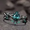 Huajie Nuevo Moda Transfronteriza Temu Par de Anillos Negro Pistola Anillo con Incrustaciones de Diamante Verde Joyería de Compromiso Ins Europea y Americana para Mujeres