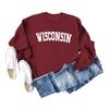Camiseta superior de otoño e invierno para mujer europea y americana, letras de Wisconsin, suéter casual holgado de cuello redondo estampado europeo y americano