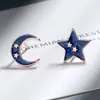 Aretes asimétricos de estrella y luna de plata esterlina 925 con esmalte estrellado, moda japonesa y coreana, innovadores, regalo de joyería para novias