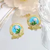 Brincos Europeus e Americanos Novo Retrô Pérola Strass Estilo Pintura a Óleo Exquisito Design de Flores Brincos Fashion Para Todas as Ocasiões