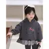 Moletom com Capuz para Bebês e Crianças Pequenas, Estilo Coreano Cinza da Moda Fofo Gatinho Vestido Moletom, Roupa com Capuz para Passeio de Menina