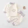 Conjunto de ropa interior térmica de cintura alta para otoño e invierno para bebés, que incluye camisetas de manga larga y pantalones largos, adecuado para recién nacidos, niños y niñas, con forro acolchado