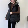 Chaqueta Ligera de Plumas sin Mangas con Capucha Tejida para Mujer 2025 Nueva Chaleco de Plumas de Pato Blanco Empalmado para Mujer Tendencia
