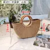 Bolso de Mano de Ratán Hecho a Mano Bolso de Paja Tejida Bolso de Playa para Vacaciones Viajes Ins Moda Casual Bolso para Mujer
