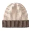 Gorro 100% cashmere puro, com blocos de cor em tricô canelado, chapéu de tricô versátil, quente e resistente ao frio, cobertura de cabeça casual, adequado para uso ao ar livre em clima frio.