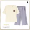 Pijama de Verão para Mulheres 2025 Novo Verão Algodão Puro Fino Redutor de Idade Calça Cropped Manga Curta Conjunto de Roupa de Casa Feminino