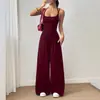 Moda Feminina Europeia e Americana Transfronteiriça Verão Novo Cor Sólida Sem Alças Casual Macacão Verão Perna Larga Caimento Solto