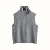 Colete de Tricô Meia-Zip Estilo Preguiçoso para Mulheres no Outono e Inverno Tamanho Grande Pulôver de Tricô com Torção nas Axilas Colete de Tricô Sem Mangas