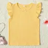 Camiseta Nueva Estilo Transfronterizo 2026 para Niñas de 2 a 6 Años con Lazo y Bordes Fruncidos, Top y Camiseta Básica de Manga Corta de Color Sólido para Niños