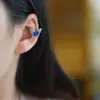 Aretes de Clip para Oreja Mariposa Azul Esmaltada de Plata S925 para Mujer Estilo Chino Nuevo Retro Aretes de Lujo Ligero Joyería para Oreja