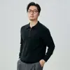 Suéter de cachemira para hombre % cachemira de cabra pura casual versátil cuello medio cremallera manga larga tejido cálido suéter negro