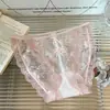 Sonho Azul de Seda Li~Calcinhas de Renda Sexy Francesas para Mulheres Desejo Puro Malha Oca Respirável Forro 100% Algodão Calcinhas Femininas