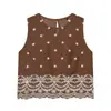 Para Comércio Exterior Transfronteiriço Europeu e Americano Roupas Femininas Aliexpress Mais Vendidas Verão Retrô Cor de Café Bordado Sem Mangas Conjunto de Top e Saia