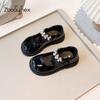 Sapatos Pequenos de Couro para Meninas Pretos 2025 Primavera & Outono Novos Sapatilhas Estilo Britânico Sola Macia Sapatos de Princesa para Crianças Sapatos de Performance