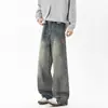 Jeans anchos de estilo americano lavados y desgastados para hombre, elegantes y modernos, de corte holgado, pantalones fluidos, pantalones rectos de calle de largo hasta el suelo