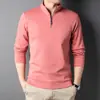 Sudadera Nueva para Hombre Primavera y Otoño 2024, Sencilla Casual de Corte Holgado, Cuello Semi Alto, Cremallera, Color Sólido, Camiseta Básica de Manga Larga para Hombre