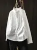 Camisa Blanca de Algodón Puro con Pliegues de Acordeón Estilo Artístico para Mujer de Manga Larga Otoño 2025 Holgada Ajustada Casual