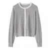 Cardigan de Punto de Lana de Seda Nuevo Redondo de Manga Larga para Mujer Bloque de Color Rayas Holgado Top Chaqueta
