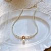 Collar de Perlas de Aguamarina Micro-incrustado de Lujo Ligero Estilo Francés para Mujer, Temperamento Dulce, de Alta Gama, Versátil, Cadena para el Cuello, Cadena para la Clavícula
