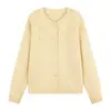 Cardigan de Tricô Redondo Estilo Coreano Suave com Flor 3D Feminino Outono/Inverno 2026 Novo Solto Macio e Fofo Peça de Roupa Externa
