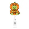 Porta-credencial retráctil de acrílico con diseño de dinosaurio temático de Halloween, colgante lindo y creativo, accesorio de oficina