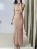 Estilo Similar de Yi Mengling y Yu Shuxin, Nuevo Vestido Largo con Tirantes Espagueti y Cola de Pez, Vestido Largo Sexy