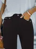 Cy038 Novo Estilo Moda Feminina Simples Cintura Alta Cor Sólida Metálico Cintura Alta Elástico Skinny Cor Sólida Calça Jeans