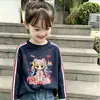 Camiseta de Algodón Puro Estilo Americano con Tres Rayas para Mujer, Nueva de Primavera/Otoño, Corte Holgado para Niños Medianos y Grandes, Camiseta de Manga Larga Elegante para Niños, Capa Base