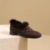 2026 Invierno Retro Nuevos Zapatos Peludos de Tacón Grueso Casuales Cómodos Zapatos Pequeños de Cuero con Forro de Felpa para Calidez y Versatilidad Zapatos de Algodón para Mujer