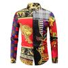 Camisa de Manga Larga para Hombre con Forro Largo 2021 Nueva Comercio Exterior Transfronterizo Moda Juvenil Europea y Americana Estilo Familiar Famoso Camisa de Solapa Estampada para Hombre