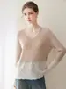 Nuevo suéter elegante de cachemira para otoño, jersey holgado de cuello en V, top de punto de manga larga para primavera y otoño para mujer, camiseta básica ajustada con diseño hueco