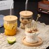 Copo fofo listrado para água, criativo, de vidro com alto teor de borosilicato, para uso doméstico, leite de aveia, café da manhã, sobremesa, leite azedo