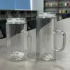 Taza de Vidrio de Doble Capa de 20 oz con Asa, Taza Mason para Sublimación, Taza de Cola con Asa de Popote, Tapa de Bambú, Vaso de Agua de 16 oz