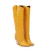 Tallas 34-48 Otoño e Invierno Punta Fina Color Sólido PU Botas Altas Transfronterizas Talla Grande Botas para Mujer Tacón Cuadrado Versátil Tacón Súper Alto Botas de Cuero