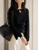 Suéter de Lana con Diseño de Cruz y Gota de Agua para Mujer, Otoño Temprano, Manga Larga, Cintura Ajustada, Top Blanco