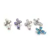 Aleación de Titanio F136 Cruz de Diamante Incrustada con Circonita Cuerpo de Aleación de Titanio G23 Joyería para Piercing Clavo de Hueso de Oreja