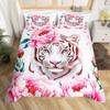 Funda nórdica con estampado HD de tigre blanco, juego de cama de tres piezas azul y rosa, suave y cómoda, exclusiva transfronteriza