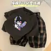 Conjunto de Verão de Algodão Puro de Manga Curta, Novo Estilo de Verão para Meninas e Bebês, Roupa Fina, Conjunto de Duas Peças com Camiseta e Calça Cropped