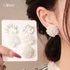 Pendientes de Perla Florales Frescos y Dulces de Aguja Plateada, Sensación de Lujo Ligero y Gama Alta, Set de Pendientes Versátil, Accesorios para Orejas Elegantes y Graciosos