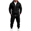 2026 Conjunto de Duas Peças Esportivo Masculino com Capuz Forrado de Lã, Bolsos Múltiplos, Roupa de Trabalho, Calça Jogger