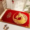 Alfombra de Piso de Terciopelo Rojo Festivo de Cristal del Año del Caballo 2026 para Entrada, Pasillo y Cocina, Felpudo Doméstico Resistente al Desgaste y a la Suciedad