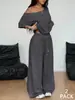 Conjunto de Calça Wide Leg Diagonal Europeu e Americano Transfronteiriço 2026 Outono e Inverno Feminino Casual Cor Sólida Esportivo Conjunto de Duas Peças Calça Longa Solta