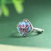 Anillo para Dedo Índice de Plata Tailandesa Vintage Rey Ciervo Dorado S925 Pendientes Cuadrados en Forma de Diamante Flor de Peonía Esmaltada Cloisonné para Mujer