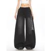 Estilo de Rua Americano Calça Scimitar com Estampa de Letras Desgastada Calça de Dança Jazz Feminina Calça Jogger Solta de Perna Larga Calça Casual Hot Girl