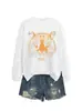 Amazon Ebay Estación Independiente Moda Elegante Interesante Dama Cabeza de Tigre Colorido Otoño e Invierno Cuello Redondo Sudadera Camiseta Base