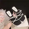 2026 Verano Sandalias de Plataforma Abiertas para Mujer Zapatillas de Casa Correa Única Moda Punta Cuadrada Tacón Cruzado Correa Delgada Estilo Nuevo